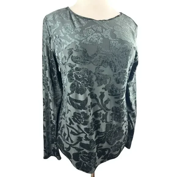 Sundance Bella Grace Floral Velvet Burnout Top Black Long Sleeve Women's Size XL - Picture 5 of 16